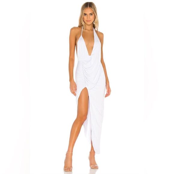 REVOLVE Superdown Mia Drape Slit Dress in White Stretch Asymmetric Design Small - Picture 2 of 8